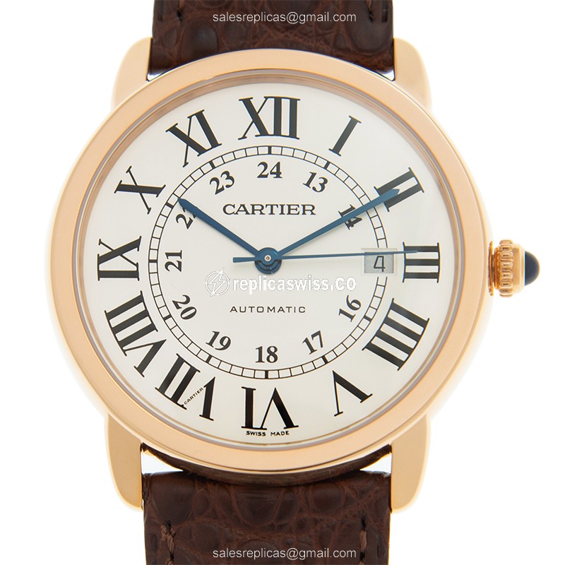 Cartier RONDE SOLO - Automatic - 18kt Rose Gold - White Dial - Brown Alligator Buckle - Luxury Replica RONDE SOLO DE CARTIER Watch