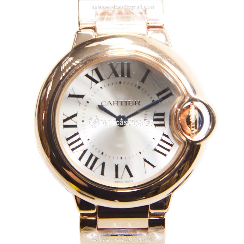 Cartier Ballon Bleu Quartz 18kt Rose Gold - Automatic - Silver Dial - Gold Strap