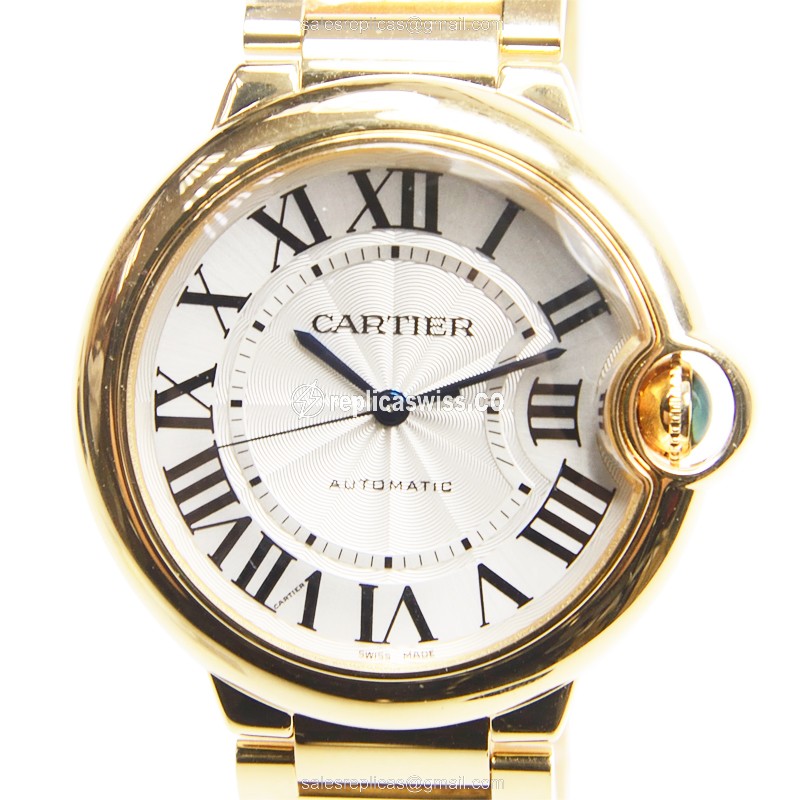 Cartier Ballon Bleu Replica - Automatic 18kt Yellow Gold - White Dial, Gold Strap
