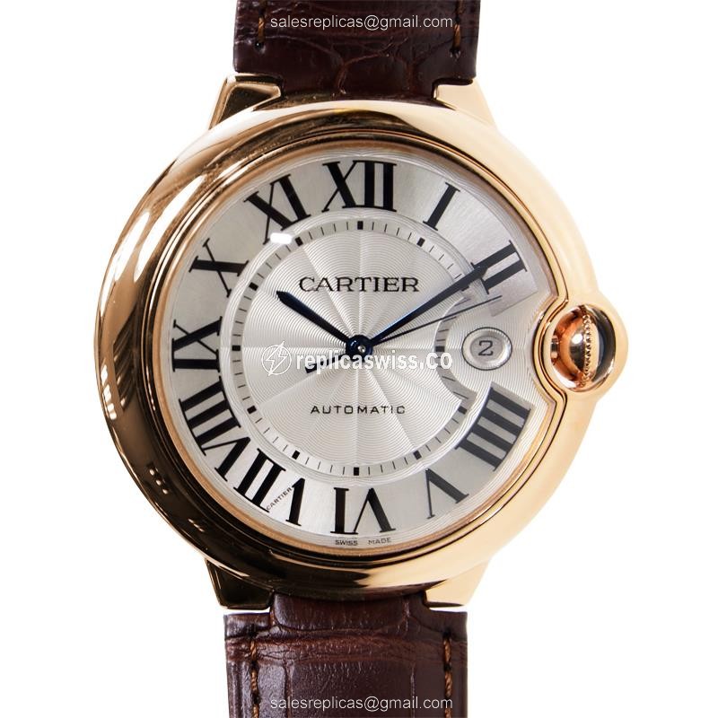 Cartier Ballon Bleu Replica - Automatic - 18kt Rose Gold - White Dial - Brown Alligator Strap