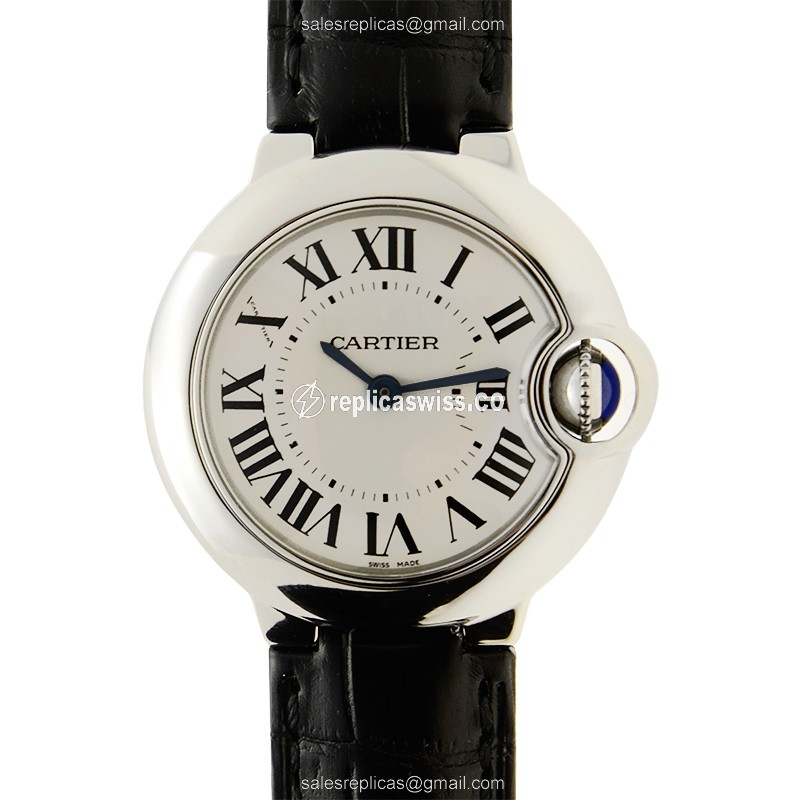 Cartier Ballon Bleu Replica - Quartz - White Dial - Steel Case - Black Alligator Strap - Luxury Replica BALLON BLEU Watch