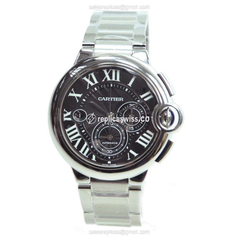 Cartier Ballon Bleu Replica - Automatic - Steel Case - Dark Grey - Silver Band