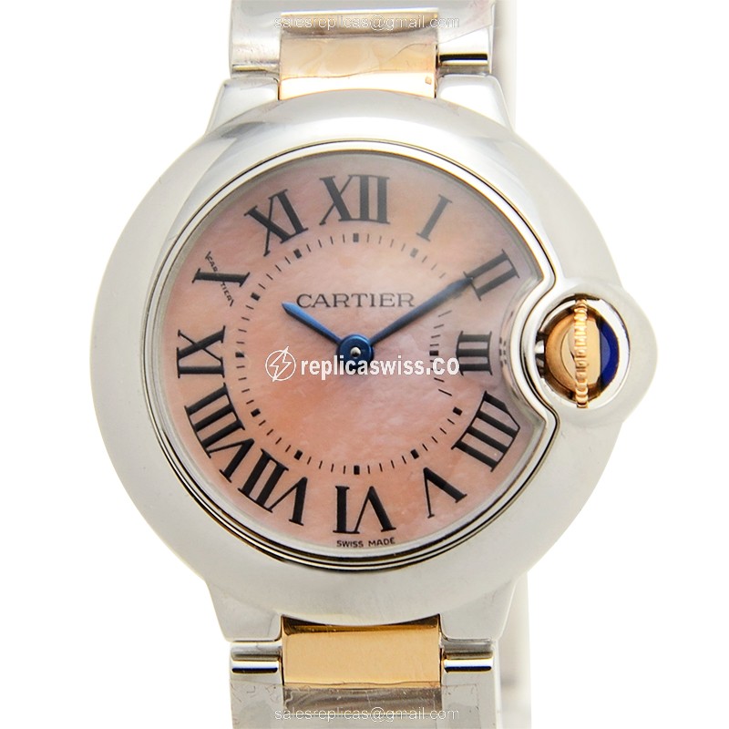 Cartier Ballon Bleu Quartz - Pink Dial - 18kt Steel - Silver Strap