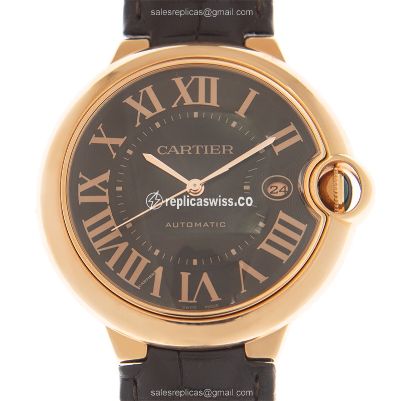 Cartier Ballon Bleu Replica - Automatic - 18kt Rose Gold - Round Dial - Brown Alligator Strap