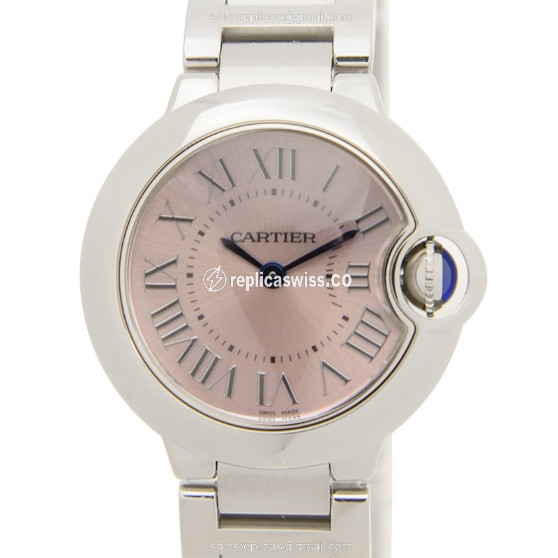 Cartier Ballon Bleu Replica - Quartz - Pink Dial - Steel Case - Silver Strap