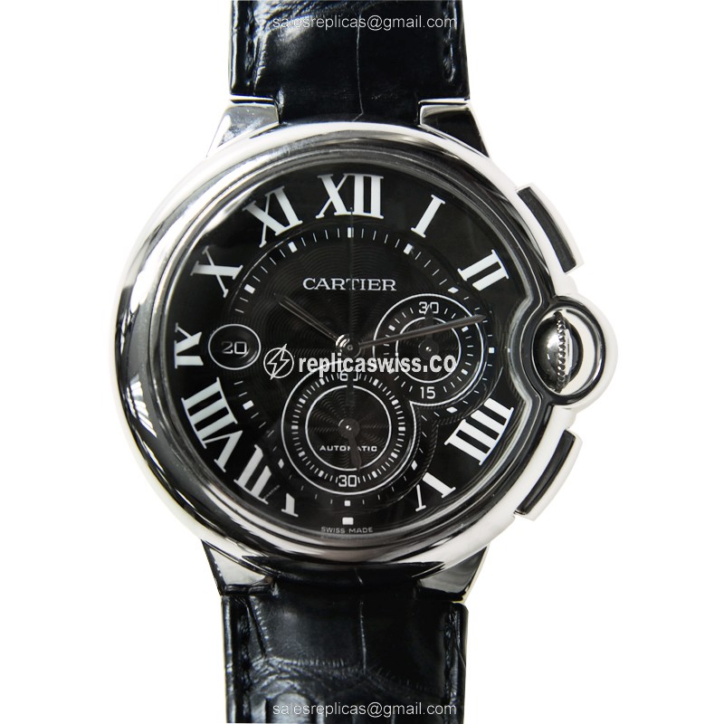 Cartier Ballon Bleu Replica - Automatic - Steel Case - Black Dial - Alligator Black Strap