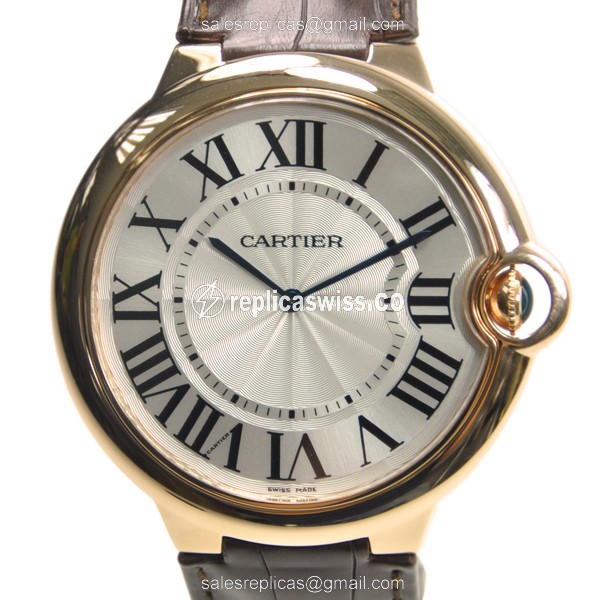 Cartier Ballon Bleu - Manual Wind - 18kt Rose Gold - White Dial - Brown Alligator Strap