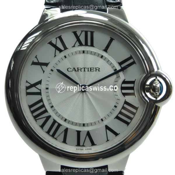 Cartier Ballon Bleu Replica - Manual - 18kt White Gold - White Dial - Alligator Black Strap