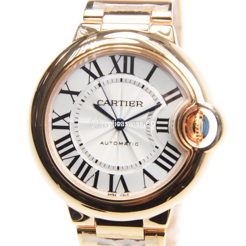 Cartier Ballon Bleu Replica - Automatic - 18kt Rose Gold - White Dial - Gold Strap - Luxury Replica BALLON BLEU Watch