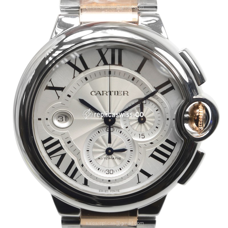 Cartier Ballon Bleu Replica - Automatic - 18kt Rose Gold - Silver Dial - Steel Strap - Luxury Replica BALLON BLEU Watch