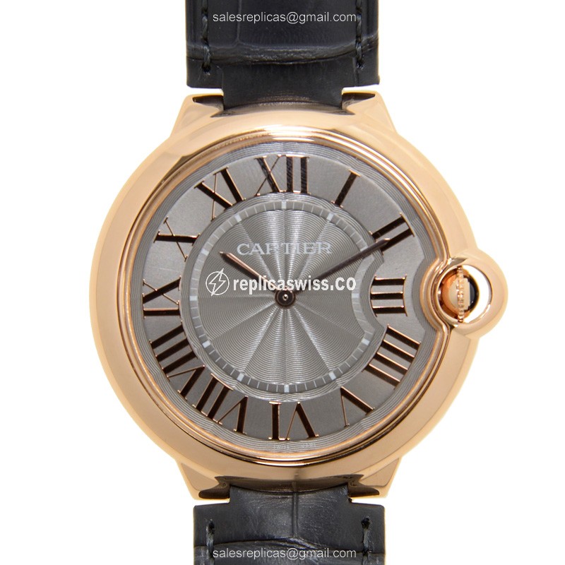 Cartier Ballon Bleu Manual Wind 18kt Gold - Gray Dial - Black Alligator Buckle