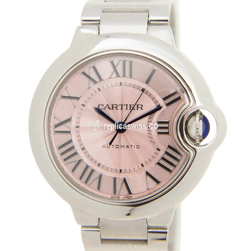 Cartier Ballon Bleu Replica - Automatic - Pink Dial - Steel Case - Silver Band