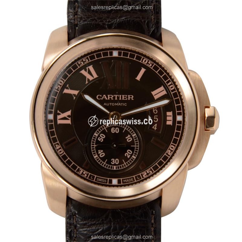 Cartier W7100007 Replica - Automatic - 18kt Rose Gold - Brown Dial - Alligator Black