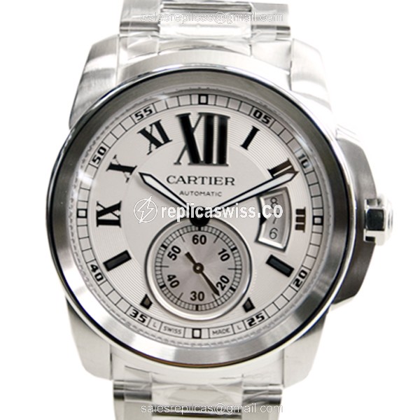 Cartier W7100015 Replica - Automatic - Steel Case - White Dial - Silver Steel Strap - Luxury Replica CALIBRE DE CARTIER Watch