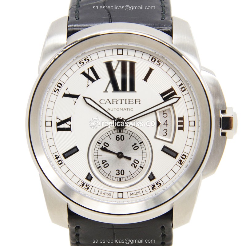 Cartier W7100037 Replica - Automatic - Steel Case - White Dial - Black Alligator Strap