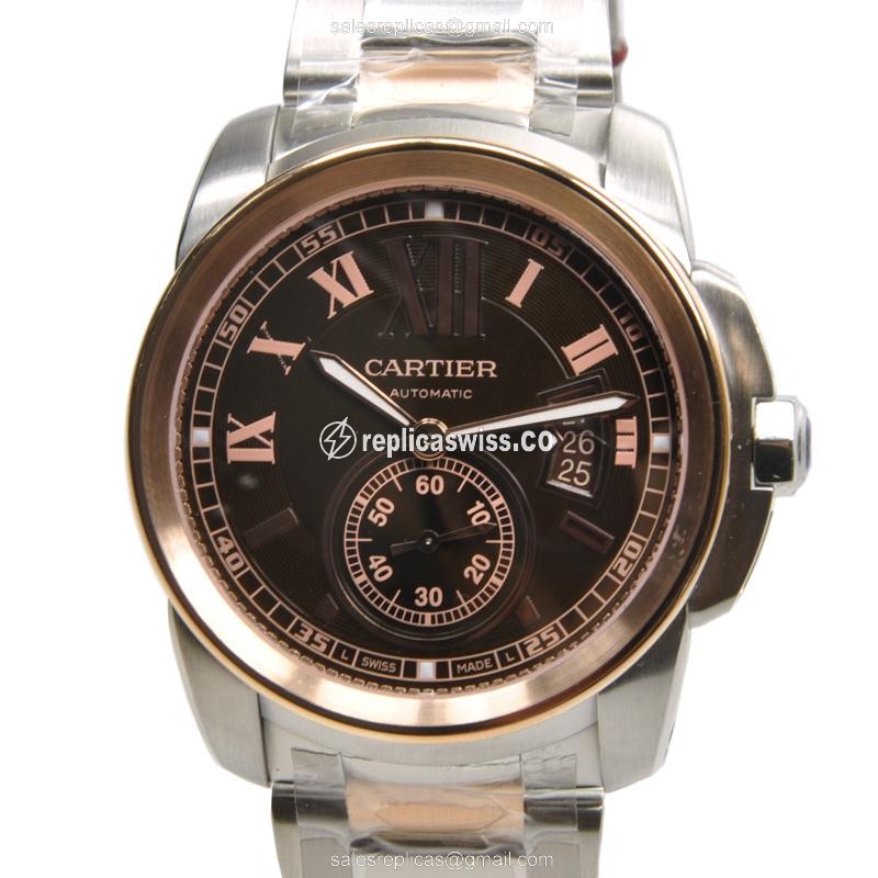 Cartier W7100050 Replica - Automatic 18kt Rose & Steel - Brown Dial - Silver Strap
