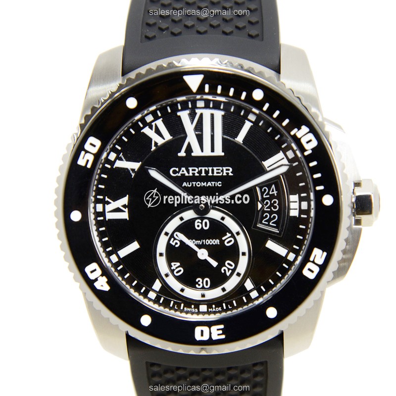 Cartier W7100056 Replica - Automatic - Steel Case - Black Dial - Rubber Strap