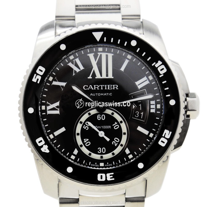 Cartier W7100057 Replica - Automatic - Steel Case - Black Dial - Silver Band - Luxury Replica CALIBRE DE CARTIER Watch