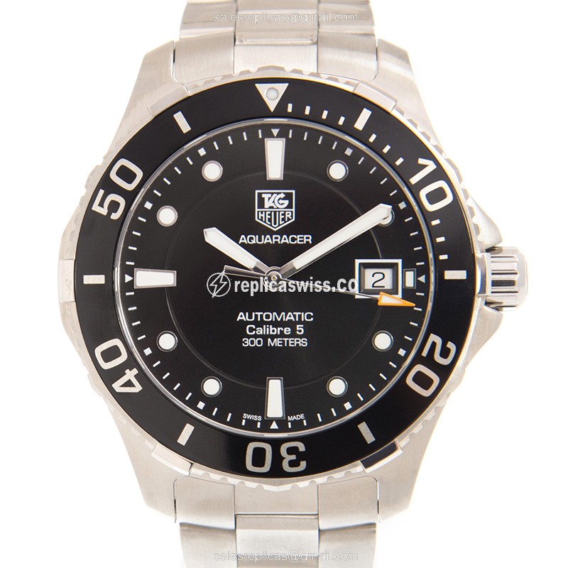 Tag Heuer AQUARACER Replica - Automatic - Steel Case - Black Dial - Silver Steel Band - Luxury Replica AQUARACER Watch