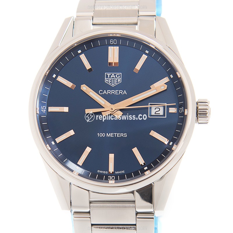 Tag Heuer Carrera Quartz Steel Blue Dial Silver Clasp Steel Strap - Luxury Replica TAG HEUER CARRERA Watch
