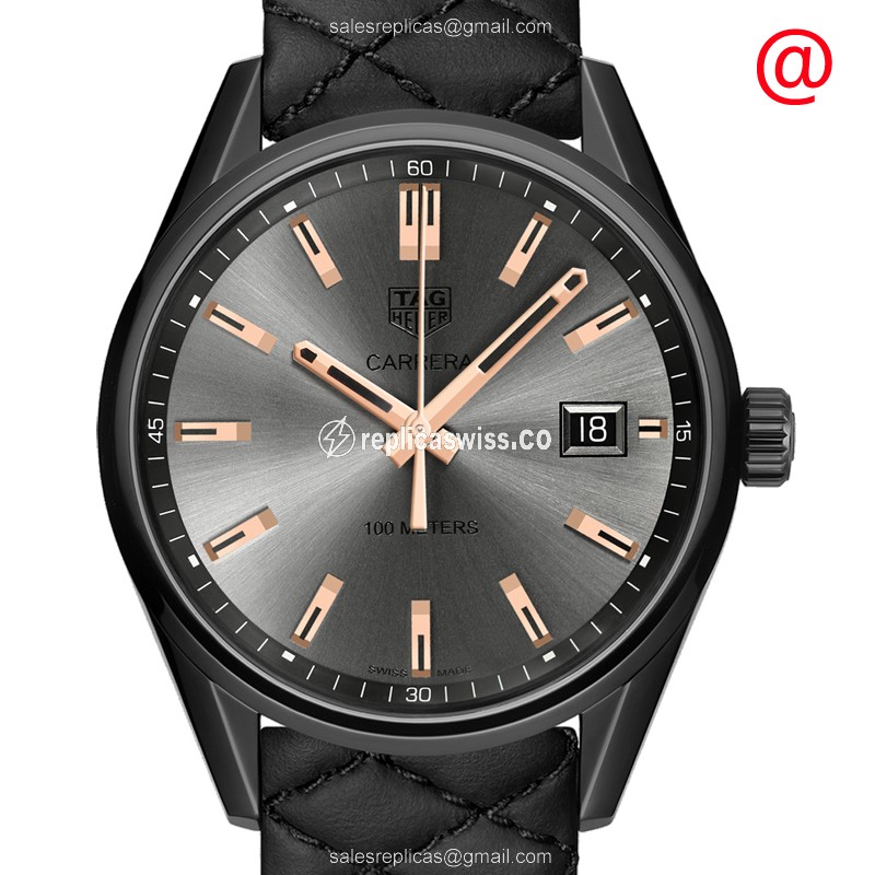 Tag Heuer CARRERA Quartz - Black Dial - Leather Strap - Black Clasp - 40mm
