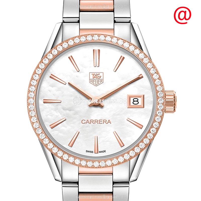 Watch Tag Heuer Carrera Quartz - 18kt Rose Magic - Diamond Dial - Gold Steel Strap