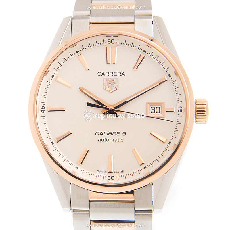 Tag Heuer Carrera Replica - Automatic - 18kt Rose Gold & Steel - Gold Clasp - Gold Strap