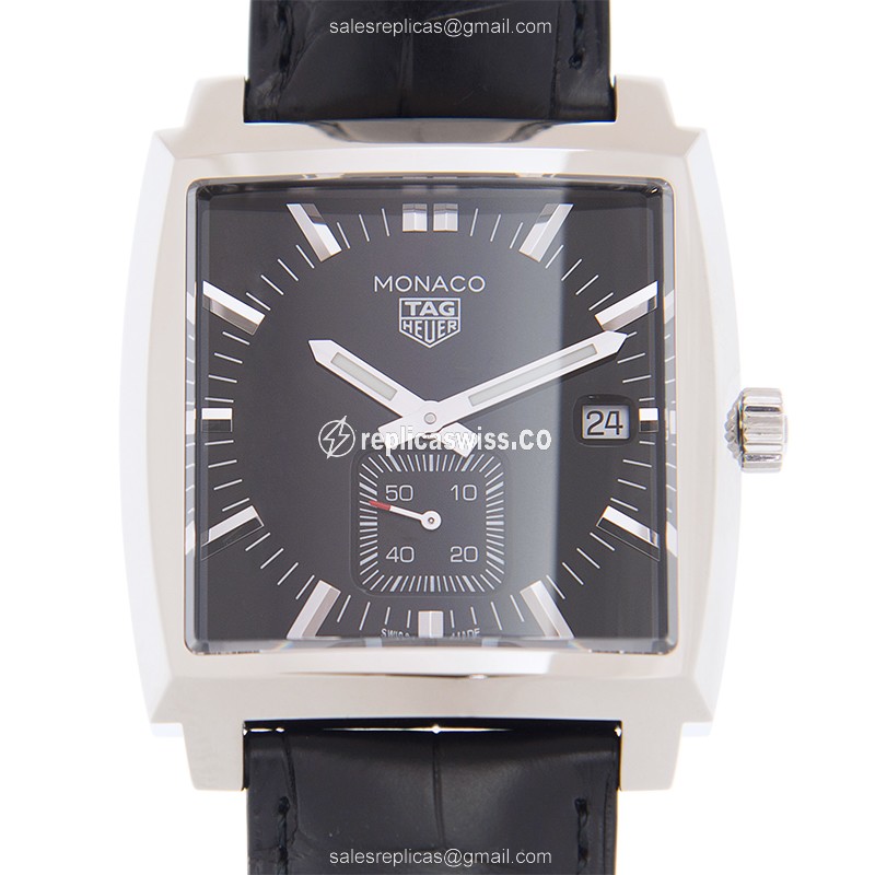 Tag Heuer Manaco Quartz Replica - Black Dial - Leather Strap - Buckle Clasp
