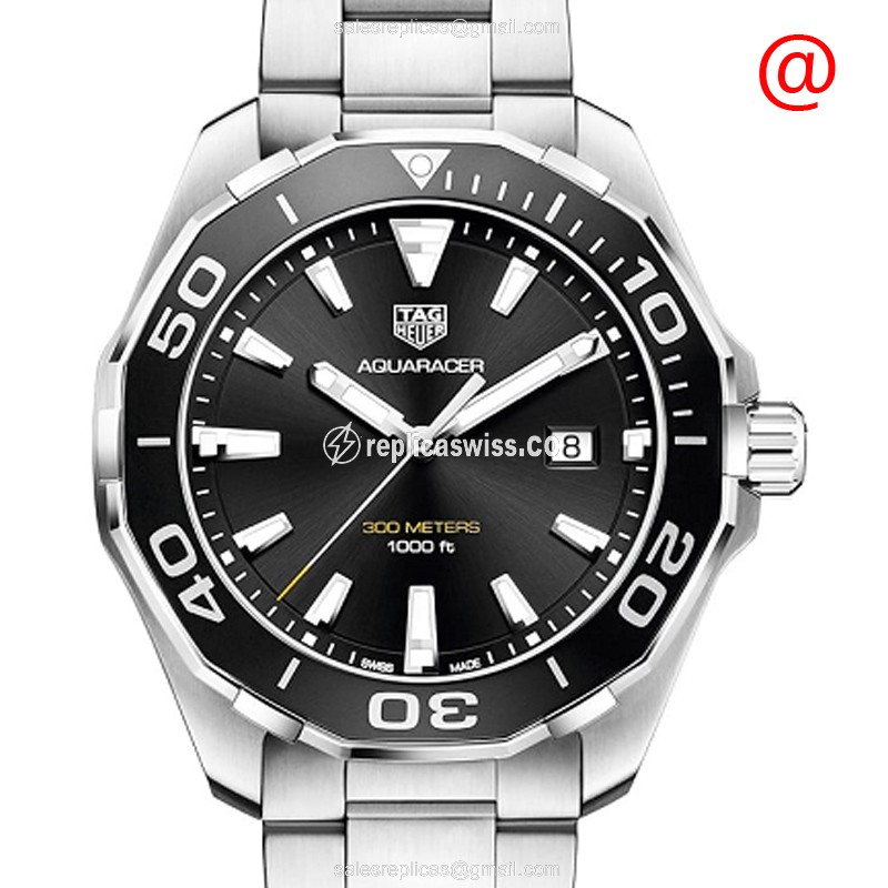 Tag Heuer AQUARACER Quartz - Steel Case - Black Dial - Silver Strap - Clasp - Luxury Replica AQUARACER Watch