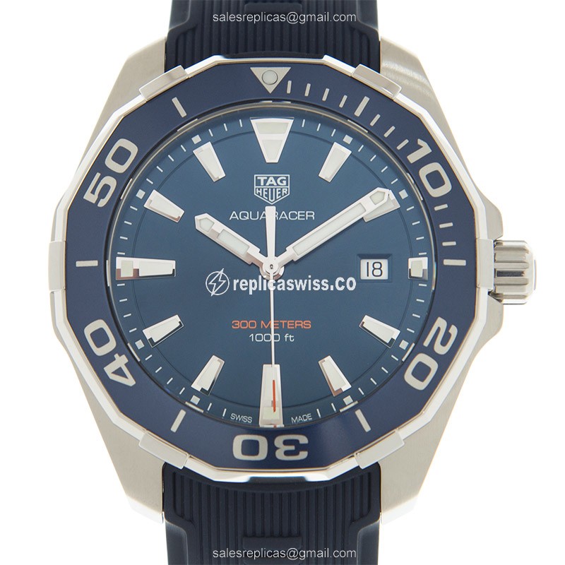 Tag Heuer Aquaracer Replica - Quartz - Stainless Steel - Blue Dial - Blue Rubber Strap