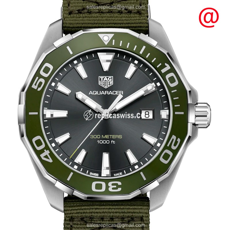 Tag Heuer AQUARACER Quartz - Steel Case - Gray Dial - Green Nylon Strap - Buckle Clasp - Luxury Replica AQUARACER Watch