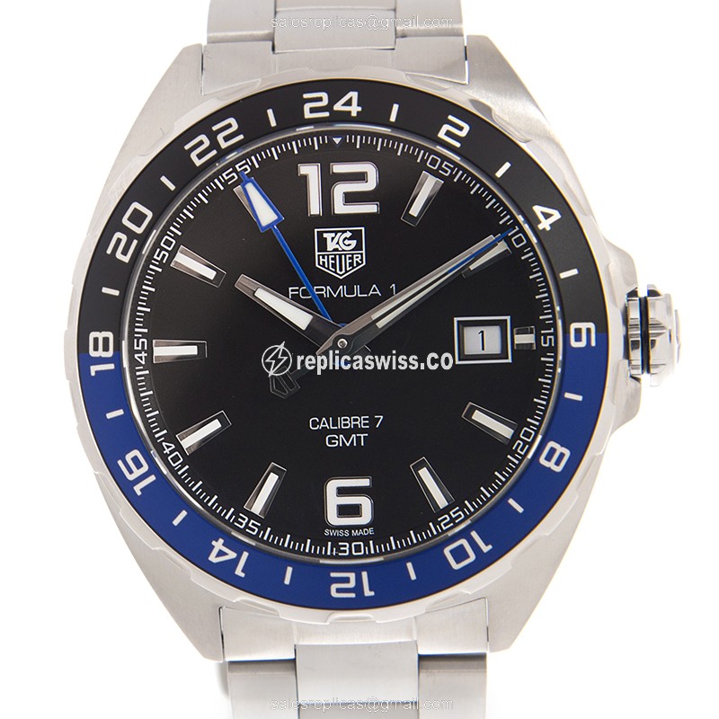 Tag Heuer WAZ211A.BA0875 F1 Quartz Steel - Black Dial, Silver Steel Band - Luxury Replica F1 Watch