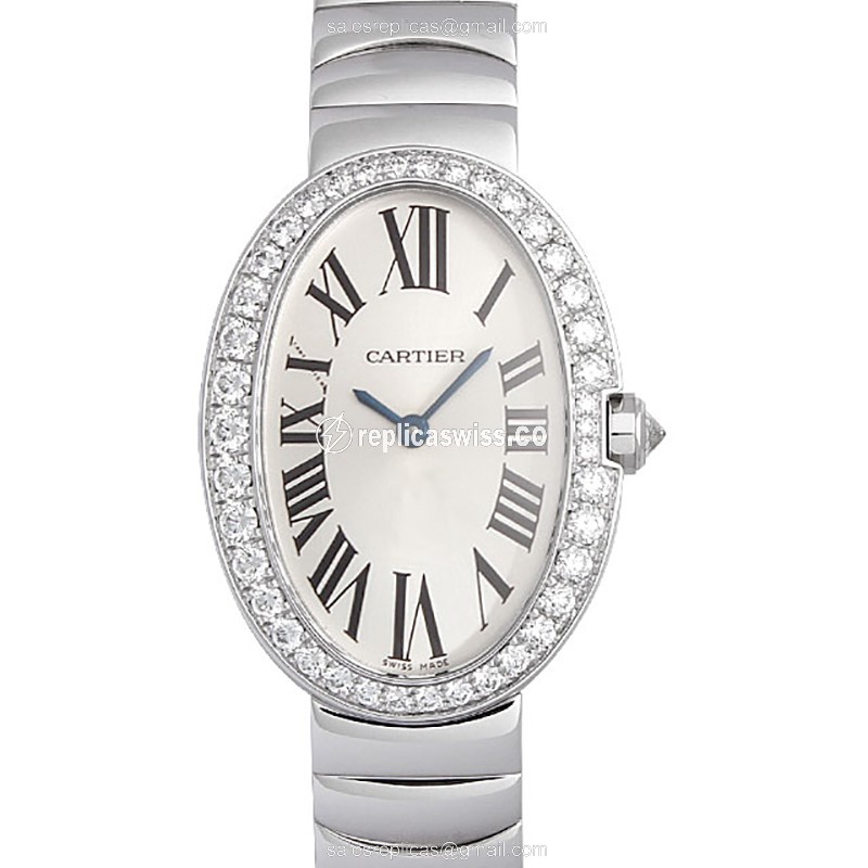 Cartier WB520006 Replica - Quartz - 18kt White Gold - Diamond - White Dial - Silver Clasp