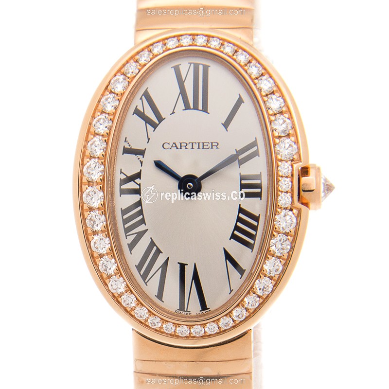 Cartier WB520026 Baignoire - Quartz - 18kt Rose Gold - Diamond Accents - White Dial - Luxury Replica BAIGNOIRE Watch