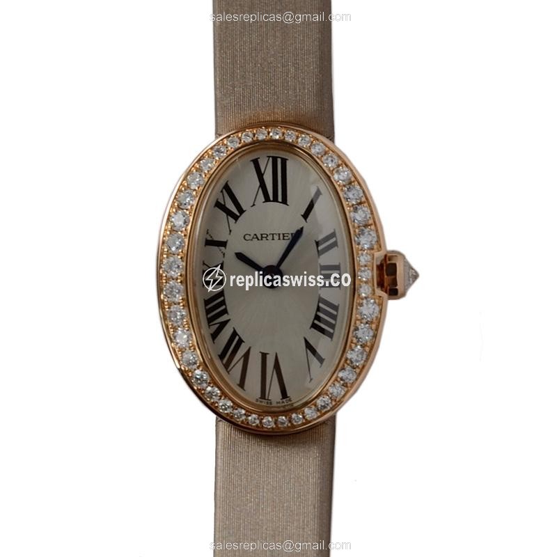 Cartier WB520028 Replica - Quartz - 18kt Rose Gold - Diamonds - White Dial - Luxury Replica BAIGNOIRE Watch