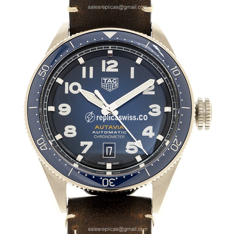 Tag Heuer AUTAVIA Automatic - Blue Dial - Brown Cowhide - Stainless Steel - Buckle Clasp