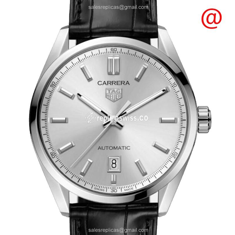 Tag Heuer CARRERA Replica - Automatic - Steel Case - Silver Dial - Black Alligator Strap