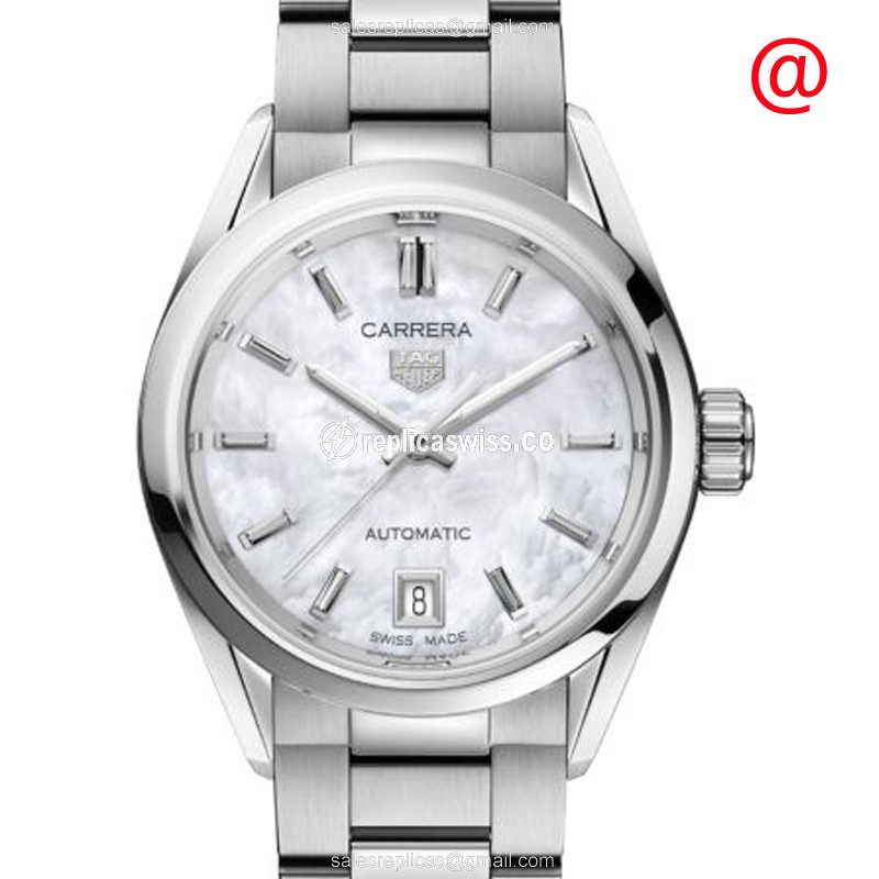 Tag Heuer CARRERA Automatic - Steel Case - White Dial - Silver Strap - Clasp - Luxury Replica TAG HEUER CARRERA Watch