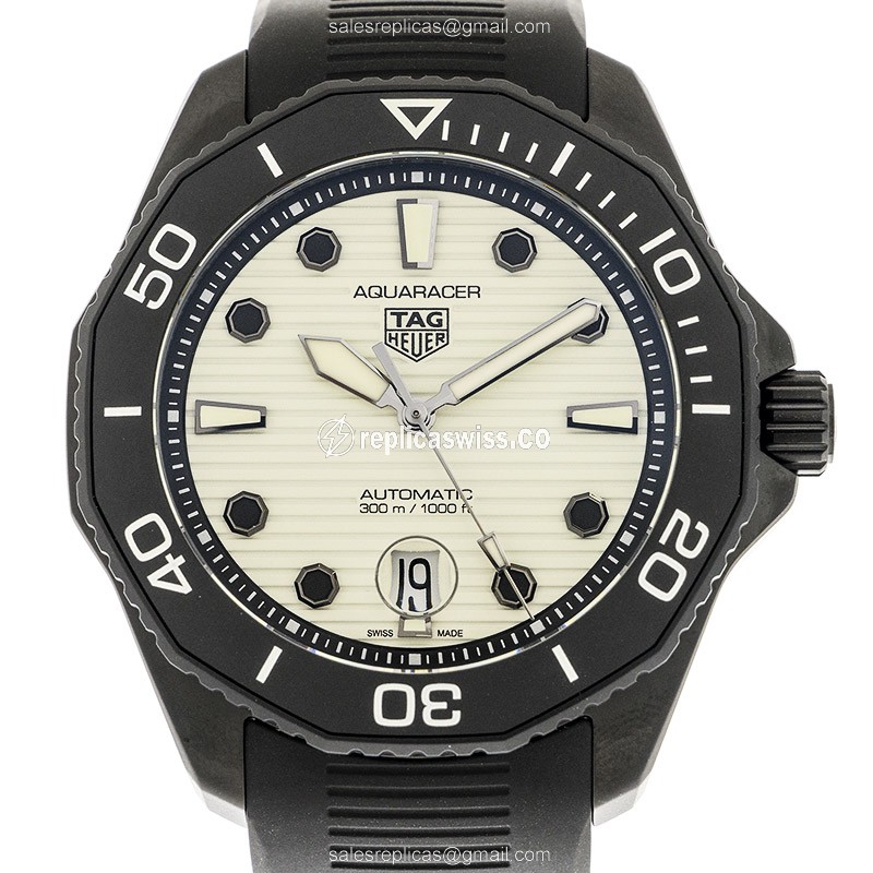 Tag Heuer AQUARACER Replica - Automatic - Steel Case - White Dial - Black Rubber Strap