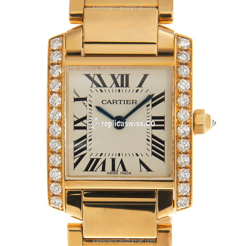 Cartier TANK Replica - Quartz - 18kt Gold Case - Diamond - White Dial - Luxury Replica TANK Watch