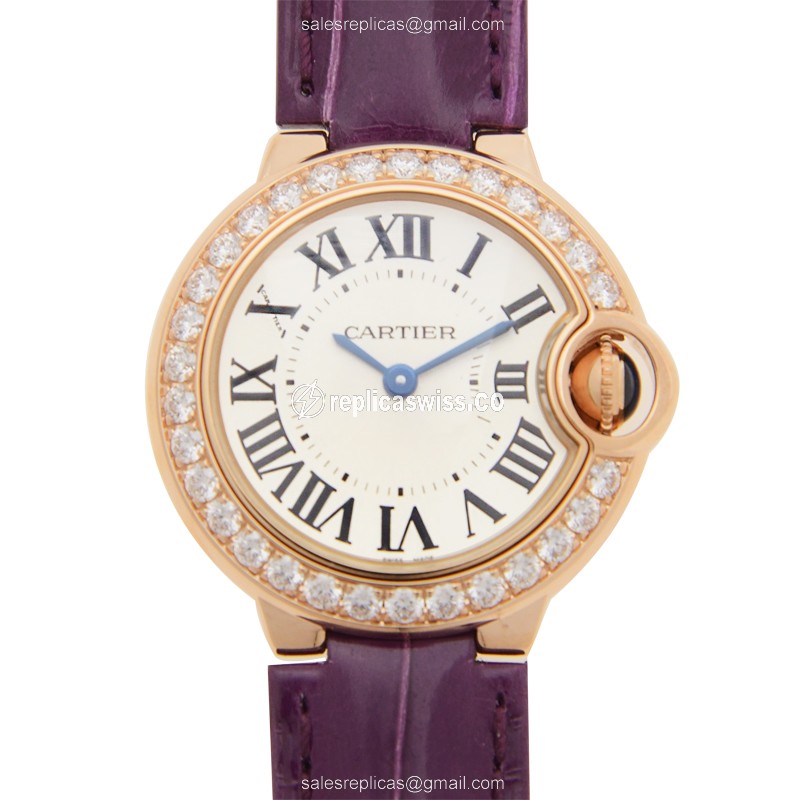 Cartier Ballon Bleu Replica - Quartz - 18kt Rose Gold - Diamonds - White Dial - Luxury Replica BALLON BLEU Watch