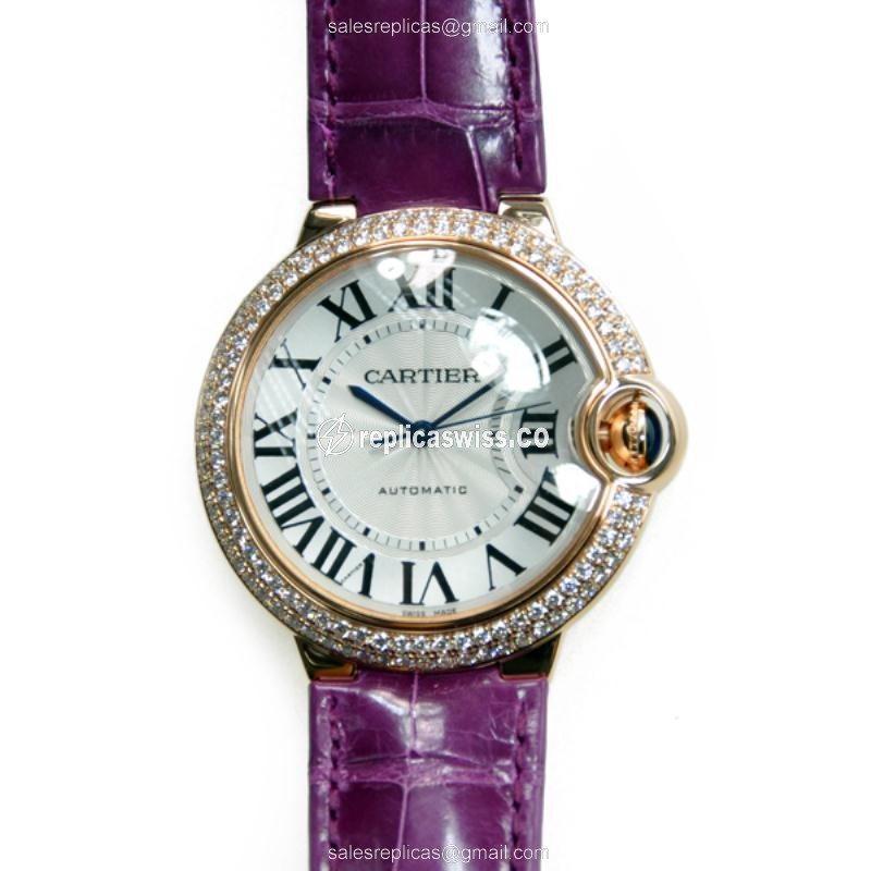 Cartier Ballon Bleu Replica - Automatic - 18kt Rose Gold - Diamond Set - White Dial