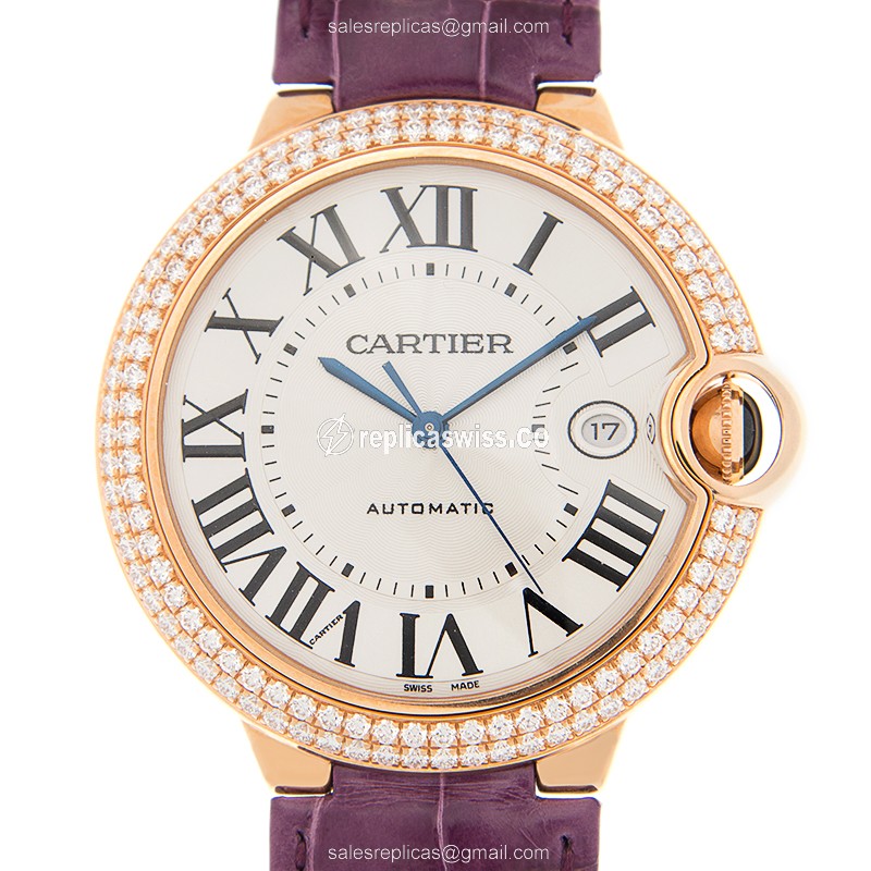 Cartier Ballon Bleu Replica - Automatic - 18kt Rose Gold - Diamonds - White Dial