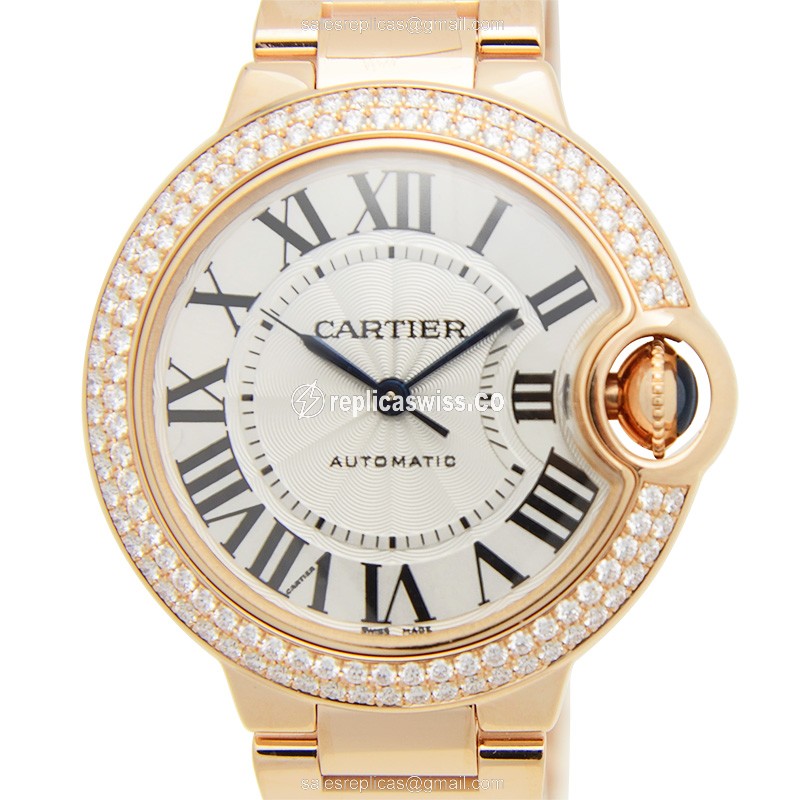 Cartier Ballon Bleu Replica - Automatic - Rose Gold - Diamonds - White Dial