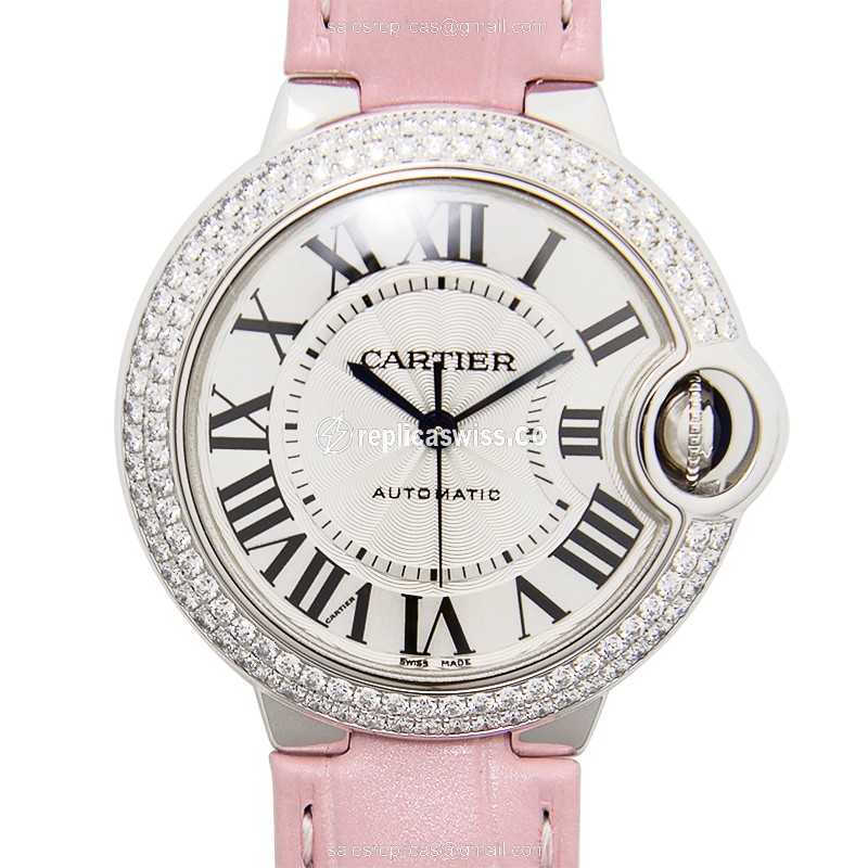 Cartier Ballon Bleu Replica - Auto - White - Pink Alligator