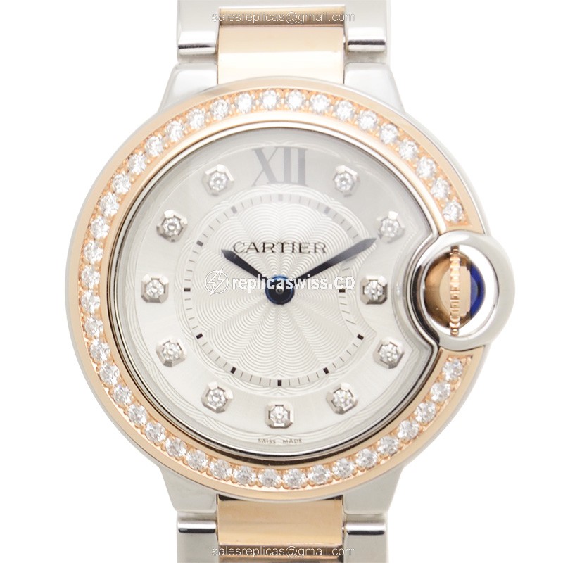 Cartier Ballon Bleu Quartz 18kt Rose Magic - Diamond Dial - Gold Clasp - 18kt Steel Strap - Luxury Replica BALLON BLEU Watch