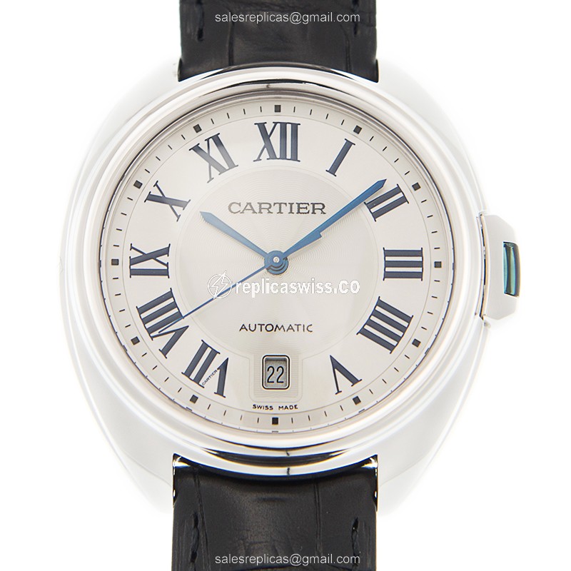 Cartier WGCL0005 CLe De Cartier Replica - Auto 18kt Gold - White Dial - Black Alligator Strap