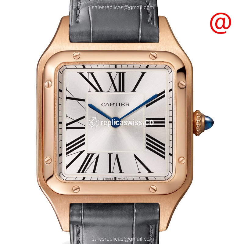 Cartier Santos Replica - Quartz - 18kt Rose Gold - Silver Dial - Buckle Clasp - Luxury Replica SANTOS Watch