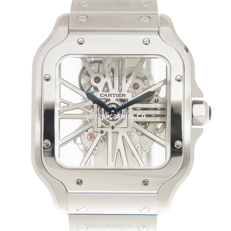 Cartier Santos Replica - Manual - Steel Case - Transparent Dial - Silver Steel