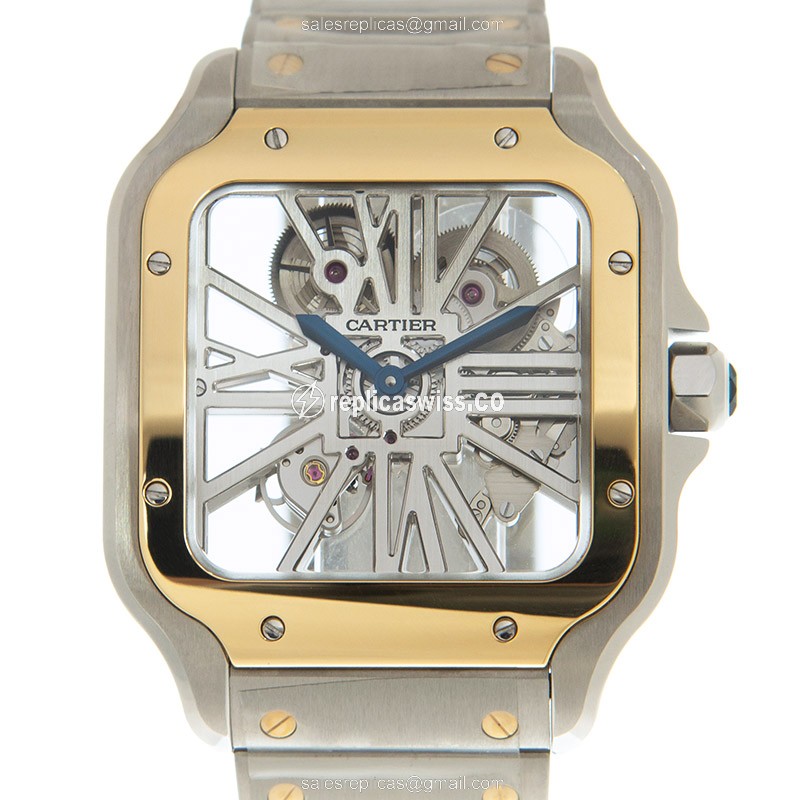 Cartier Santos Replica - Manual - 18kt Gold & Steel - Transparent Dial - Silver Clasp
